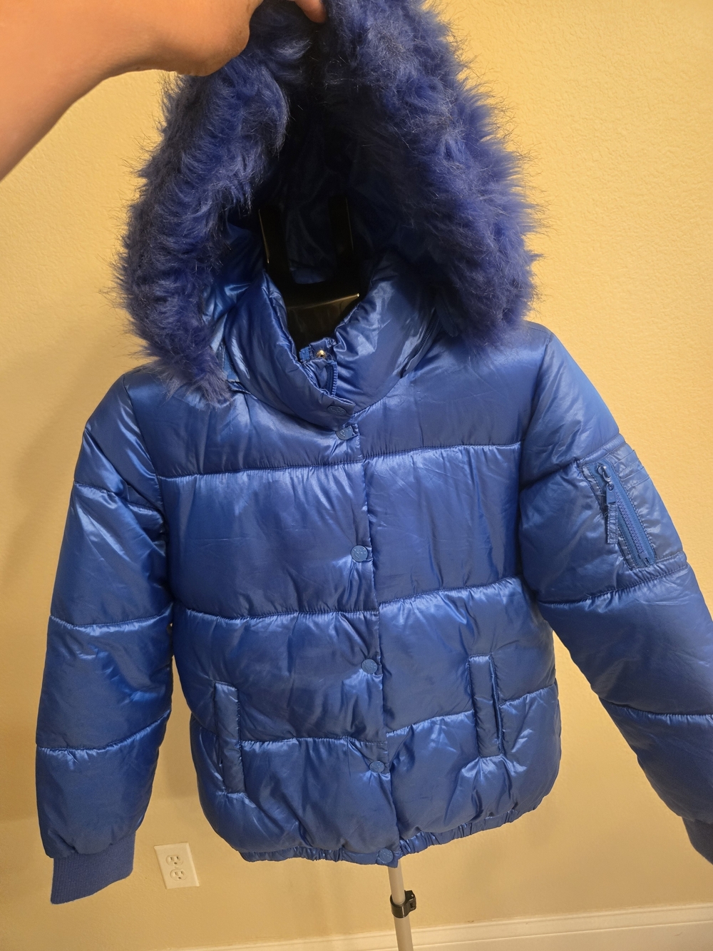 Justice Royal Blue Puffer Jacket with Faux Fur Hood